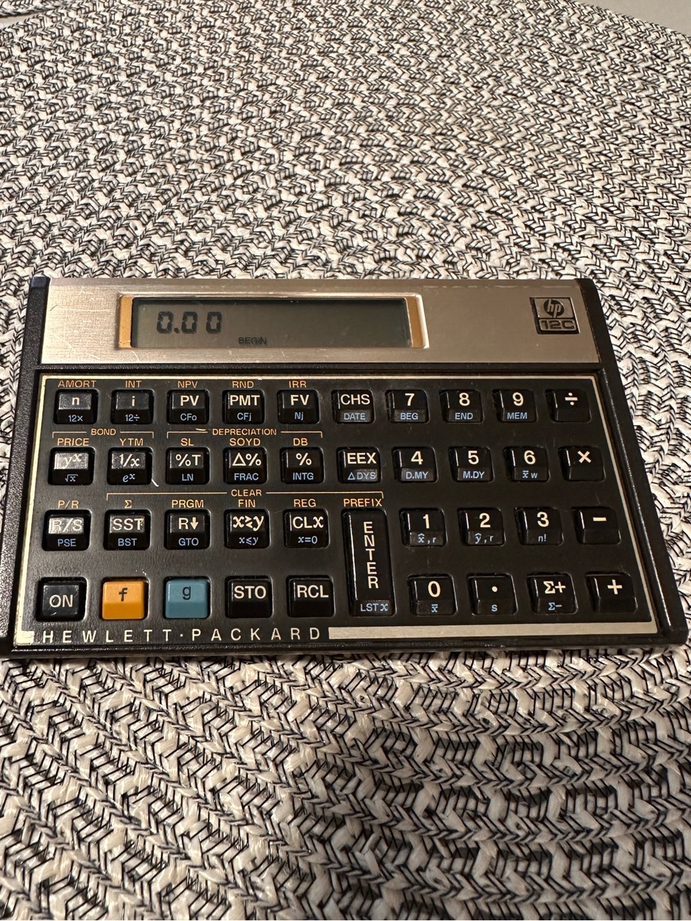 Vintage HP 12C Financial Calculator (1981) with cover